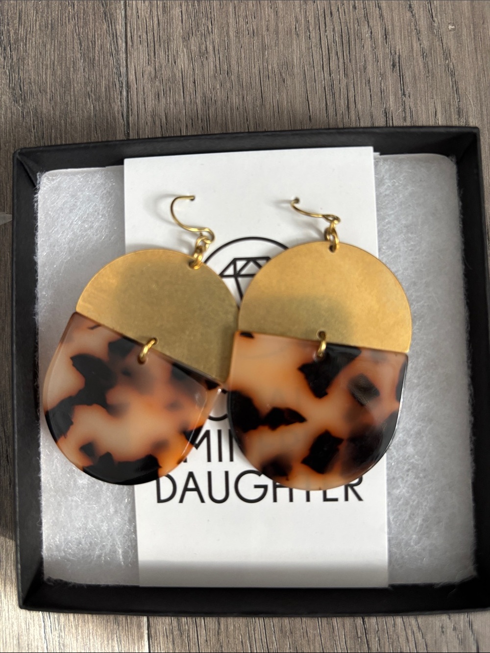 Tortoiseshell Half-Moon Drop Earrings - Gold Accent